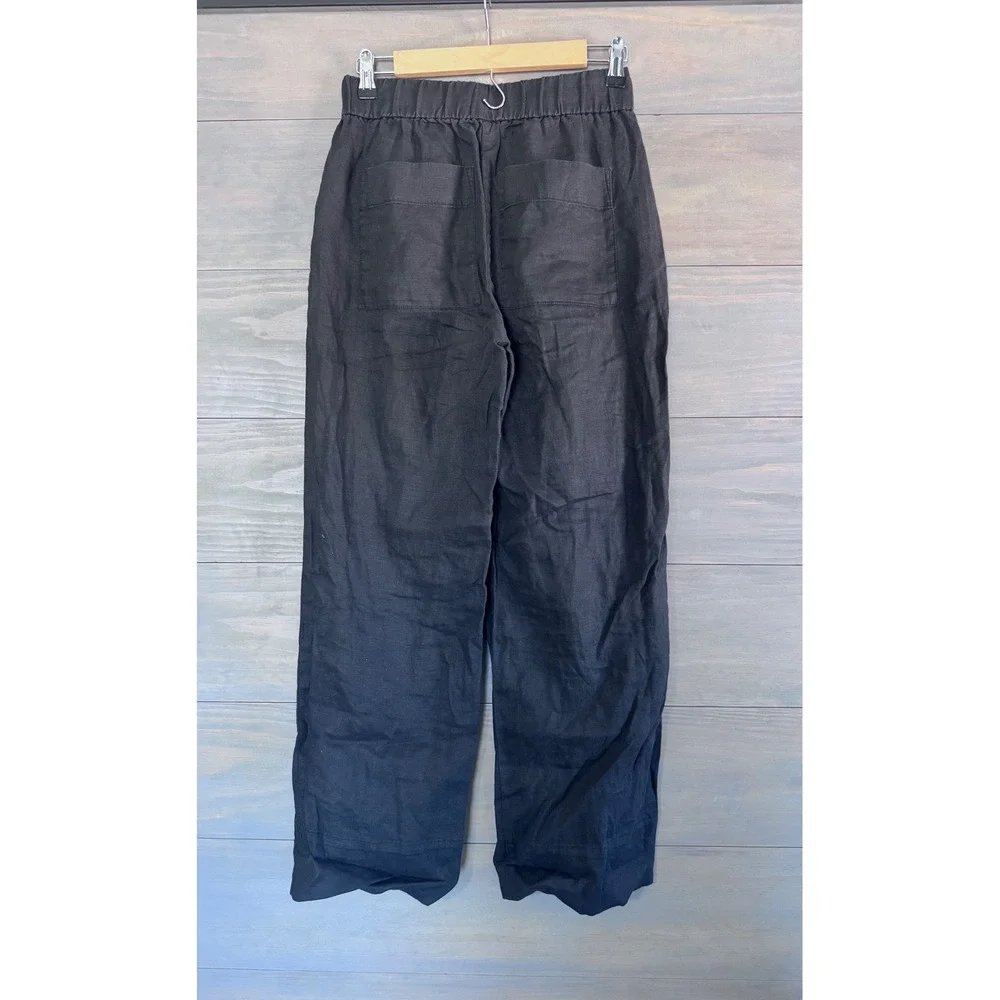 Everlane The Linen Easy Pant Black Straight Leg Elastic Waist Size S Small‎